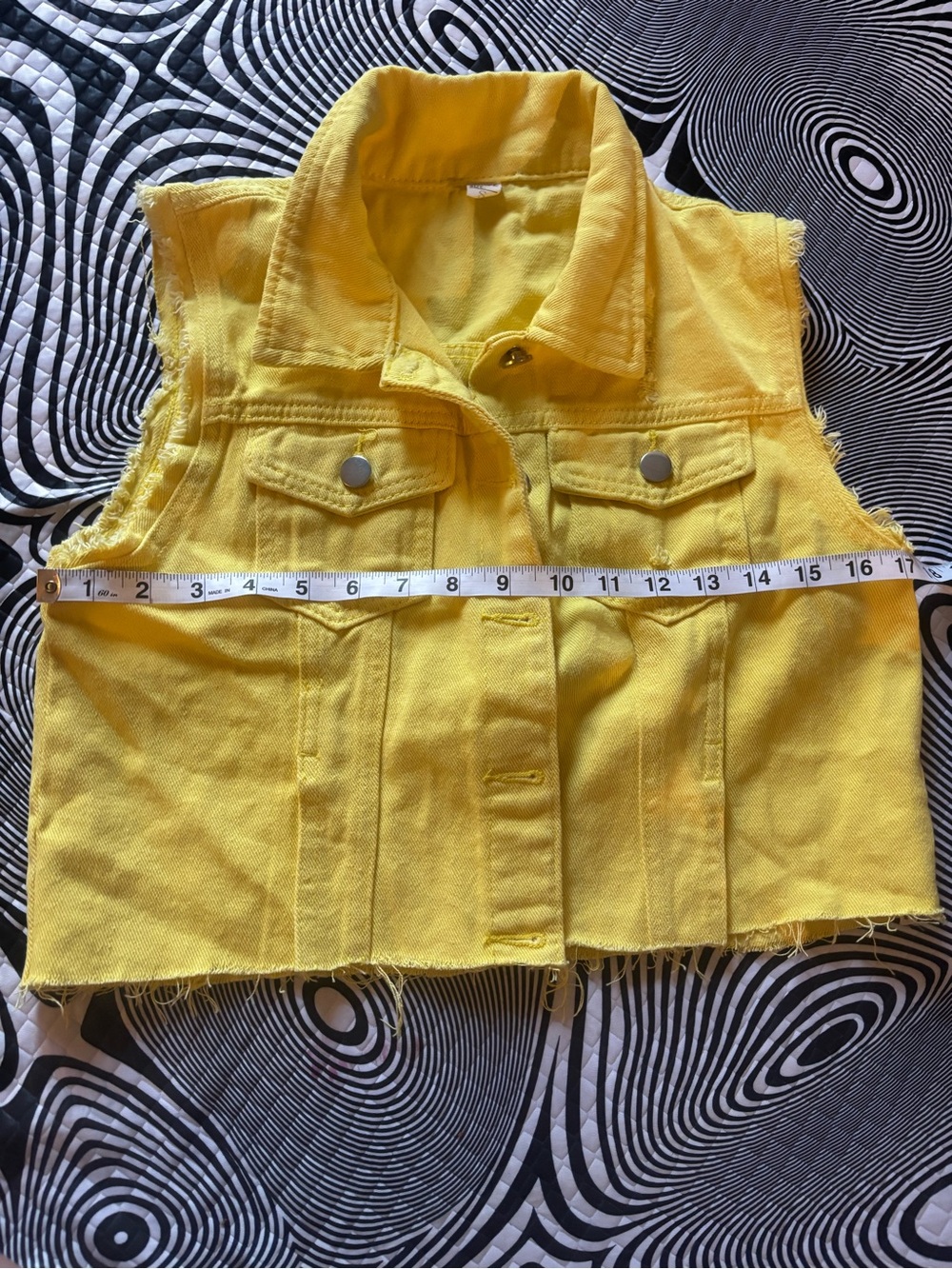 Women’s Bright Yellow Sleeveless Denim Vest - Picture 3 of 5
